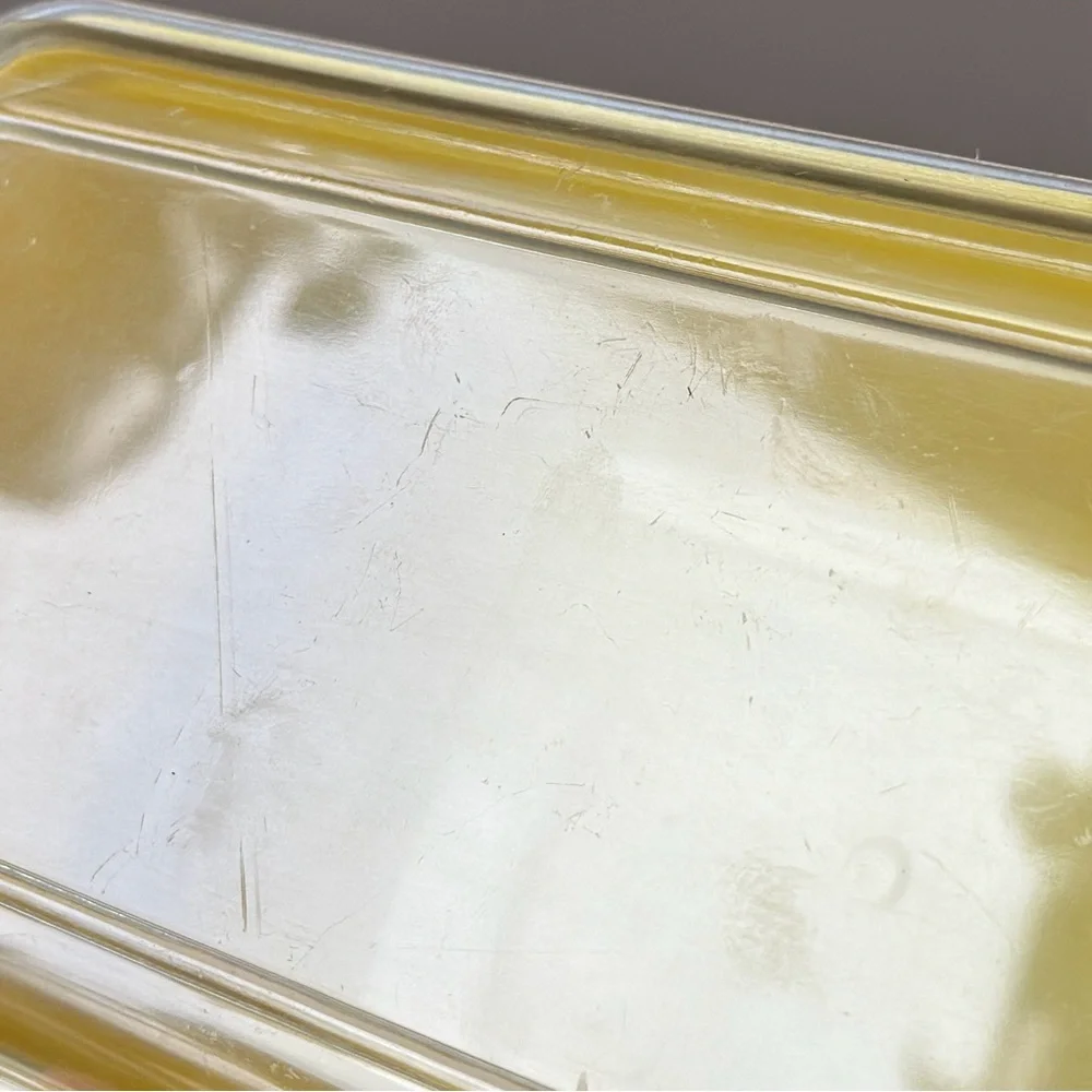 Vintage Lustroware Plastic Refrigerator Dish Yellow with Clear Lid Retro MCM 8”